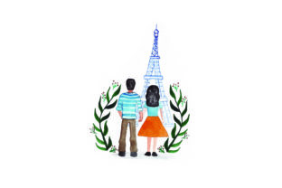 Couple at Eiffel Tower - Watercolor for Valentine's Day Projects