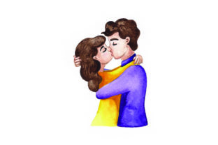 Couple Kissing - Watercolor: A Romantic Design Asset for Valentine's Day Projects