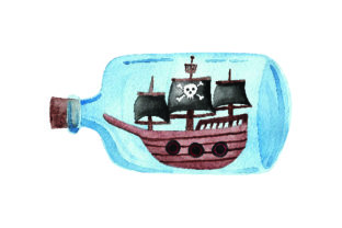 Glass Bottle with Pirate Ship - Watercolor for Pirates-Themed Projects