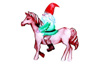 Gnome Riding a Horse in Watercolor Style