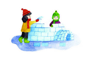 Kids Building Igloo - Watercolor: A Seasonal Graphic Design Asset for Creative Content