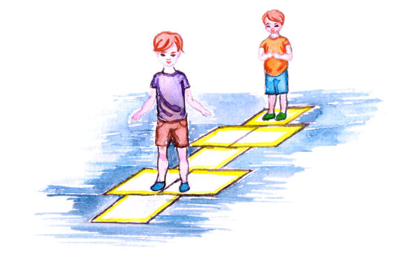 Kids Playing Hopskotch in Watercolor Style for Local Branding