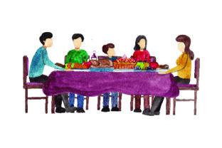 Long Table with Family Feasting - Watercolor for Thanksgiving Campaigns