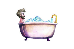 Man Taking Bath - Watercolor Style for Modern Bathroom Content
