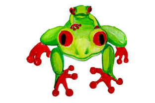 Mom and Baby Frogs in Watercolor Style