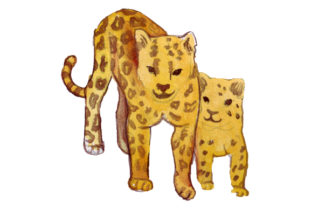 Mom and Baby Leopards in Watercolor Style