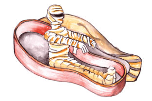 Mummy Sitting Up in Coffin in Watercolor for Halloween Content