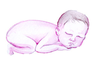 Newborn Baby in Watercolor Style