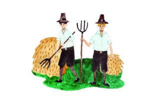 Pilgrims Farming - Watercolor: A Thanksgiving Graphic Design Asset That Adds Warmth to Content