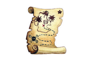 Pirate Treasure Map Watercolor Design for Commercial Use
