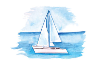 Sailboat in Sea in Watercolor for Nature Amp Creations