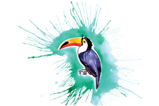 Toucan in Paint Splatter Watercolor Style: A Vibrant Graphic Design Asset for Content Creators