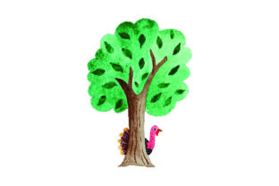 Turkey Hiding Behind Tree - A Thanksgiving-Inspired Watercolor for Creative Branding