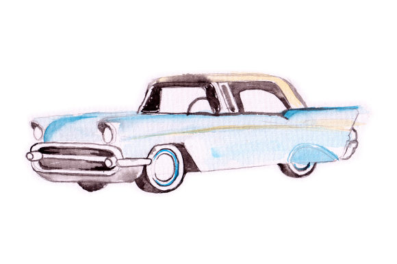 Watercolor Blue Vintage Car for Garage-Style Branding