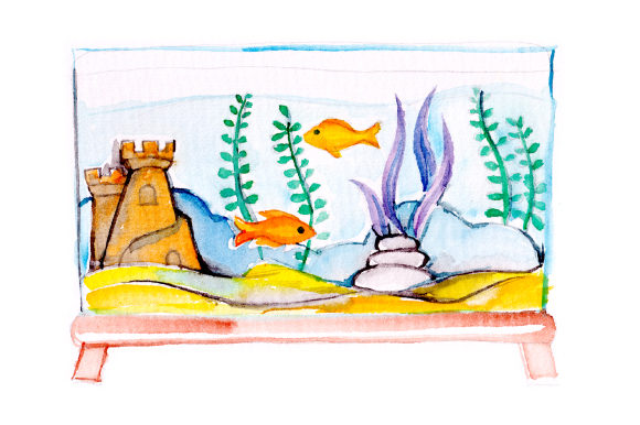 Watercolor Fish Tank with Fishes for Handmade Creations on Designs Amp