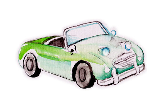 Watercolor Green Vintage Car for Garage-Themed Crafts