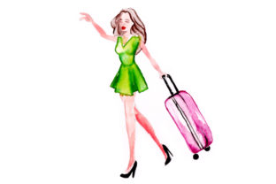 Woman Hailing Taxi in Watercolor for Travel Branding