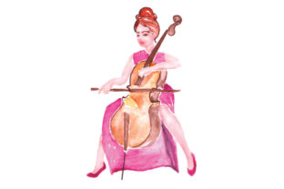 Woman Playing Cello in Watercolor for Music-Themed Content