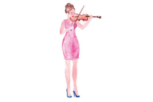 Woman Playing Violin in Watercolor for Music-Inspired Branding
